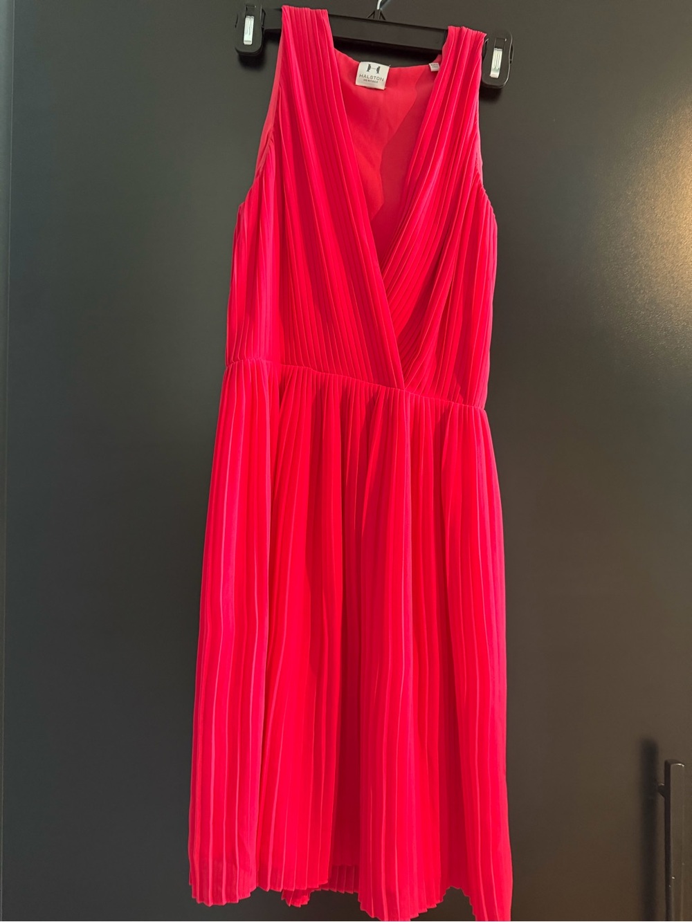 Halston Heritage Pleated V-Neck Dress in Hot Pink